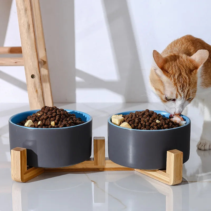 "Self-Assembly Ceramic Double Bowl: 400ML Water and Food Feeder for Cats and Dogs!"