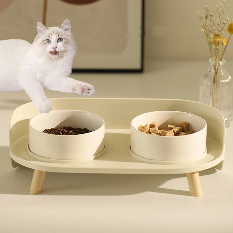 "Adjustable Double Bowls Feeder: Elevated Water and Food Dish for Cats and Dogs!"