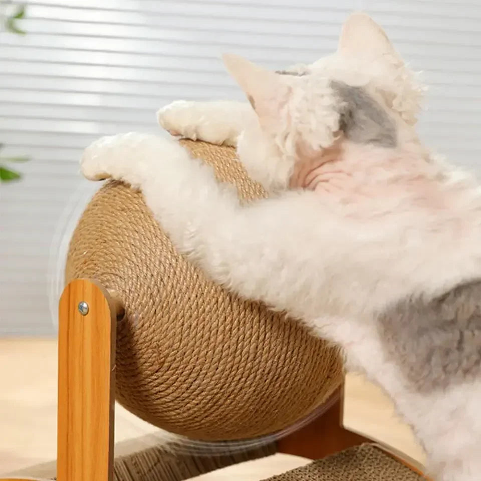 "2-in-1 Cat Scratching Ball: Wooden Sisal Scratch Board & Wear-Resistant Solid Wood Scraper!"