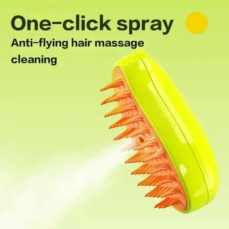 "3-in-1 Electric Steamy Pet Brush: Massage, Groom, and De-Shed!"