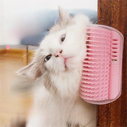 "Cat Self Groomer: Wall Corner Massage Brush with Catnip - Perfect for Face Rubs and Tickle Sessions!"