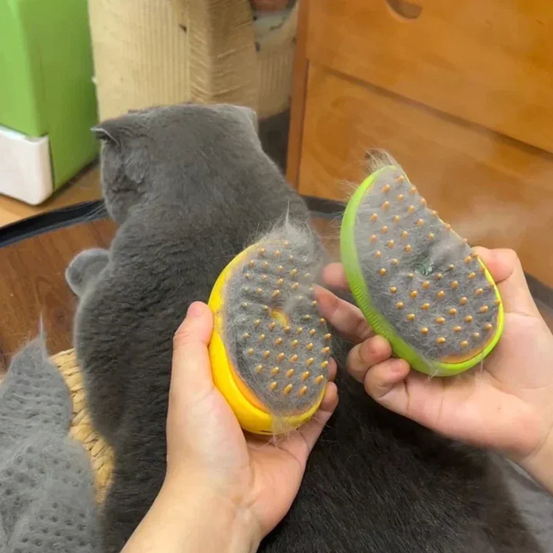 "3-in-1 Electric Steamy Pet Brush: Massage, Groom, and De-Shed!"