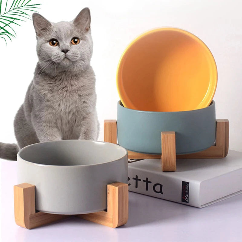 "Self-Assembly Ceramic Double Bowl: 400ML Water and Food Feeder for Cats and Dogs!"