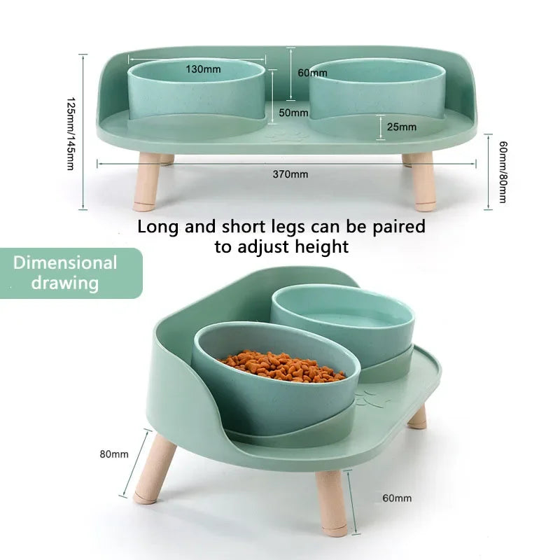 "Adjustable Double Bowls Feeder: Elevated Water and Food Dish for Cats and Dogs!"