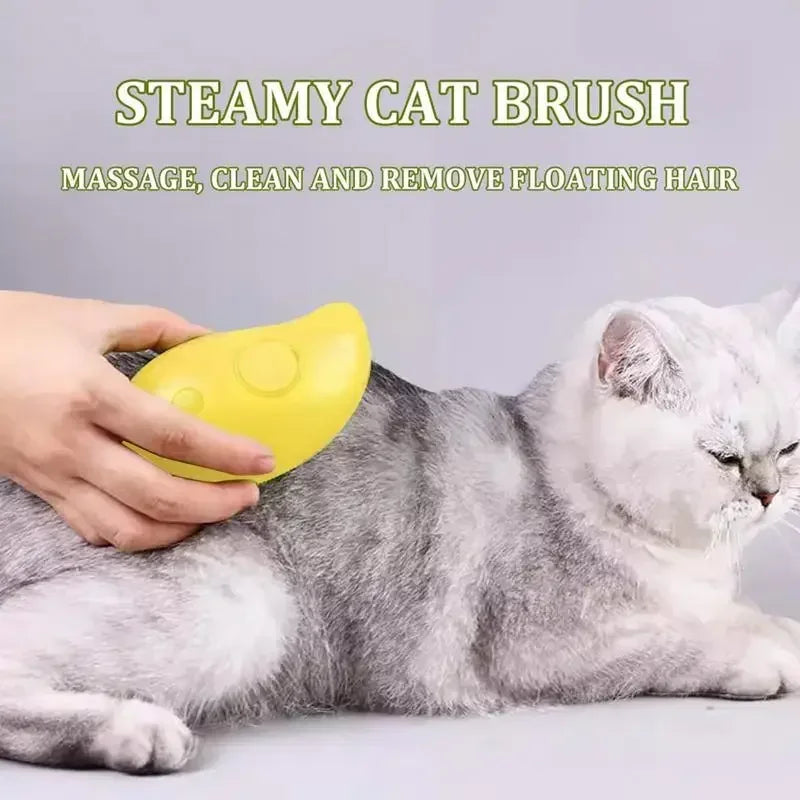 "3-in-1 Electric Steamy Pet Brush: Massage, Groom, and De-Shed!"