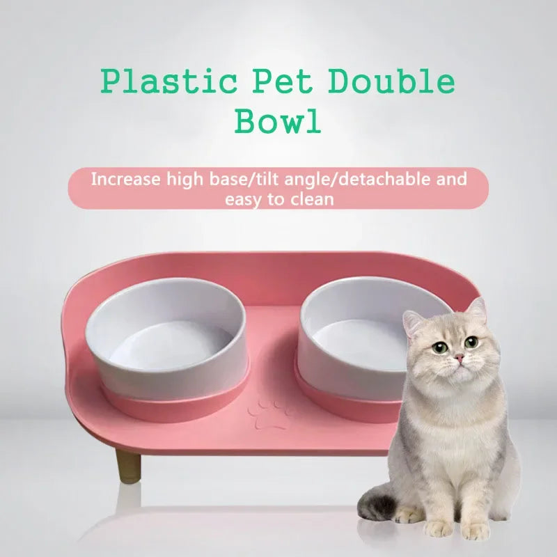 "Adjustable Double Bowls Feeder: Elevated Water and Food Dish for Cats and Dogs!"