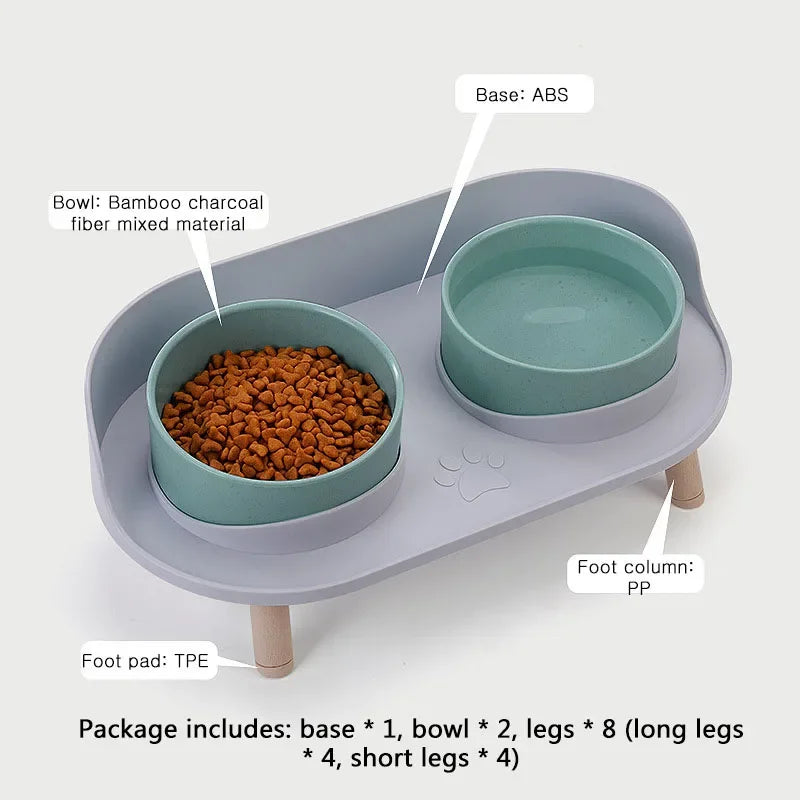 "Adjustable Double Bowls Feeder: Elevated Water and Food Dish for Cats and Dogs!"