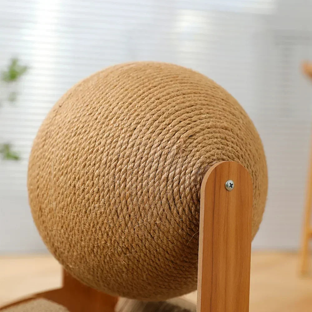 "2-in-1 Cat Scratching Ball: Wooden Sisal Scratch Board & Wear-Resistant Solid Wood Scraper!"