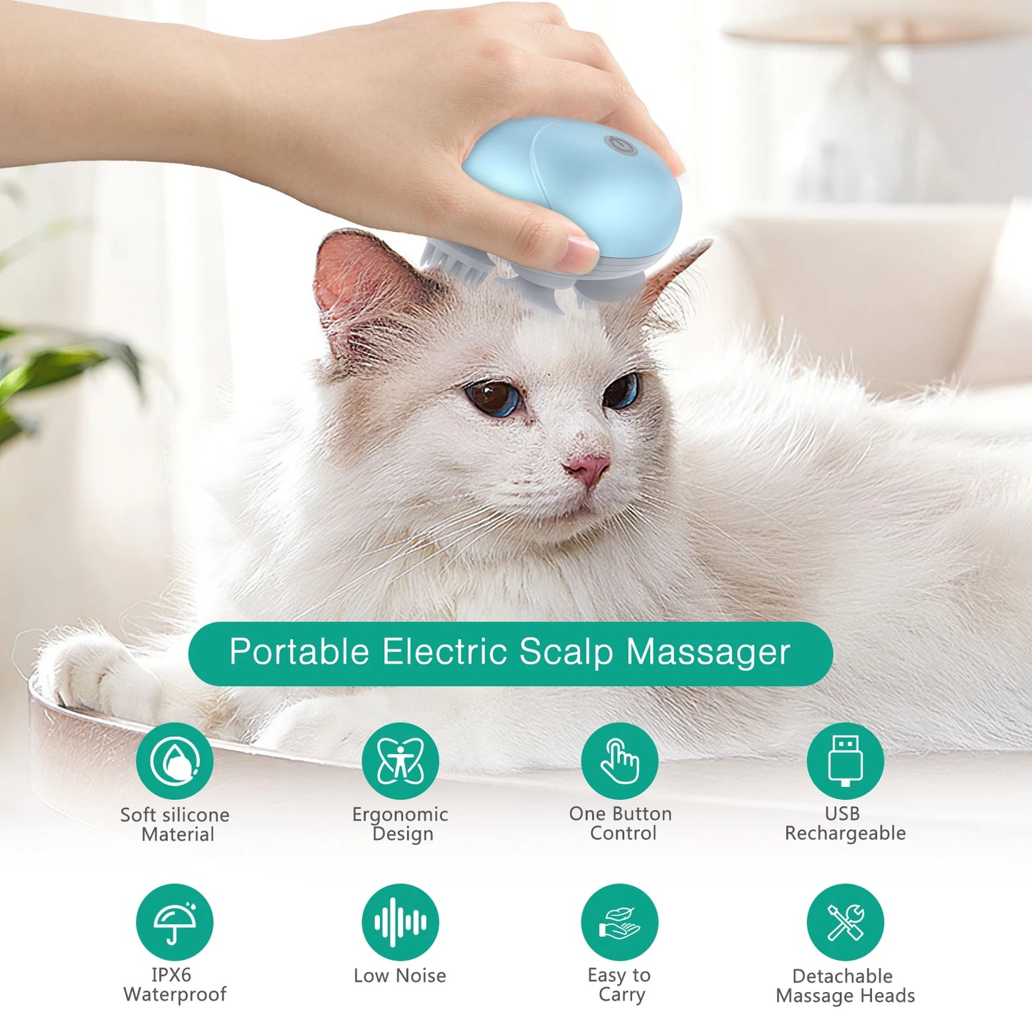 "ORIA Electric Cat Massager: Portable Pet Relaxation & Hair Growth Aid!"