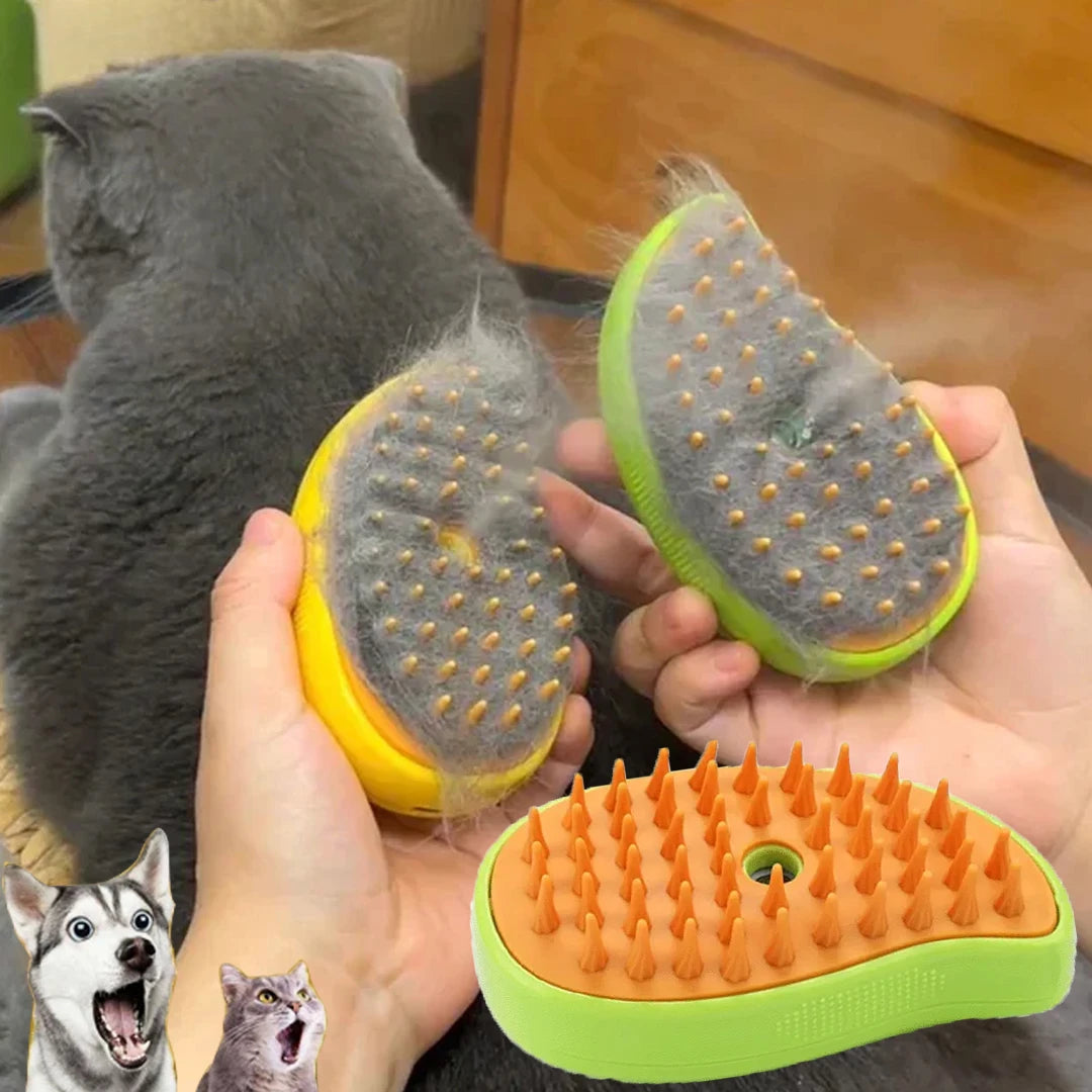 "3-in-1 Electric Steamy Pet Brush: Massage, Groom, and De-Shed!"