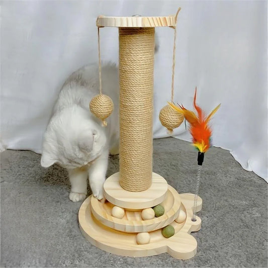 "Interactive Cat Toy: Turntable, Funny Stick Balls, Durable Sisal Scratcher - Perfect for Entertaining Your Cat!"