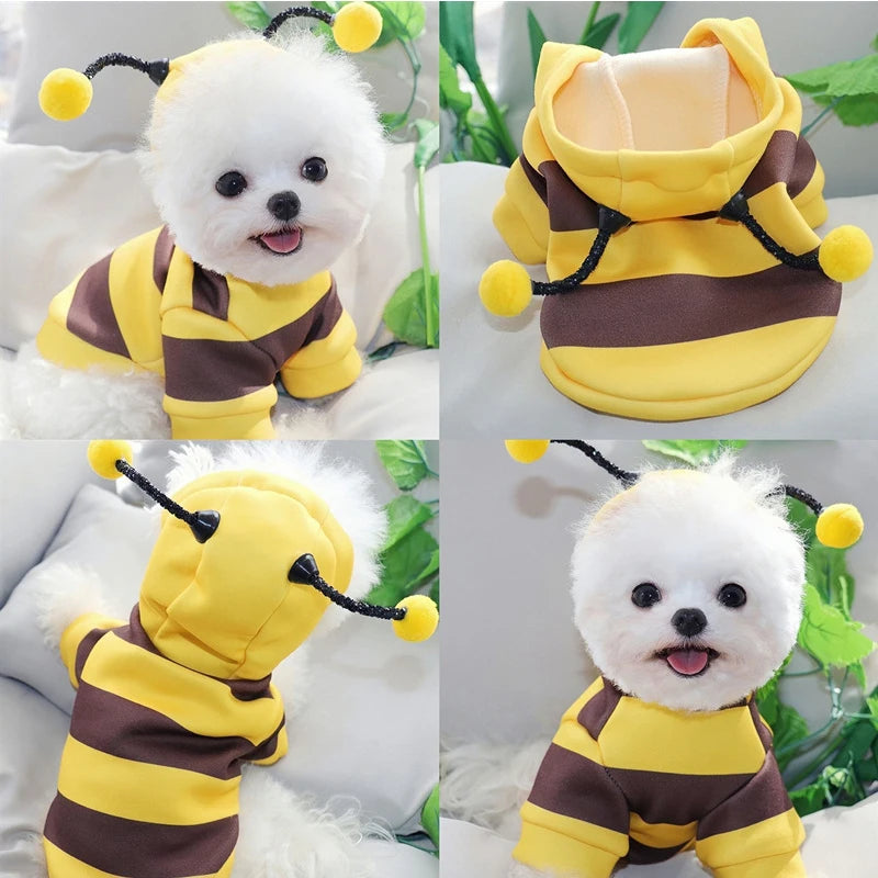 "Bee Costume Pet Hoodie – Fleece Apparel for Dogs and Cats, Perfect for Halloween"