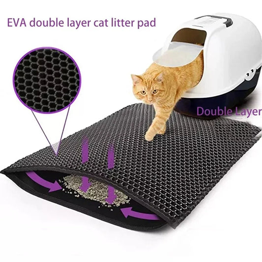 "Double Layer Waterproof Cat Litter Mat: Non-Slip, Washable with Bonus Gift!"